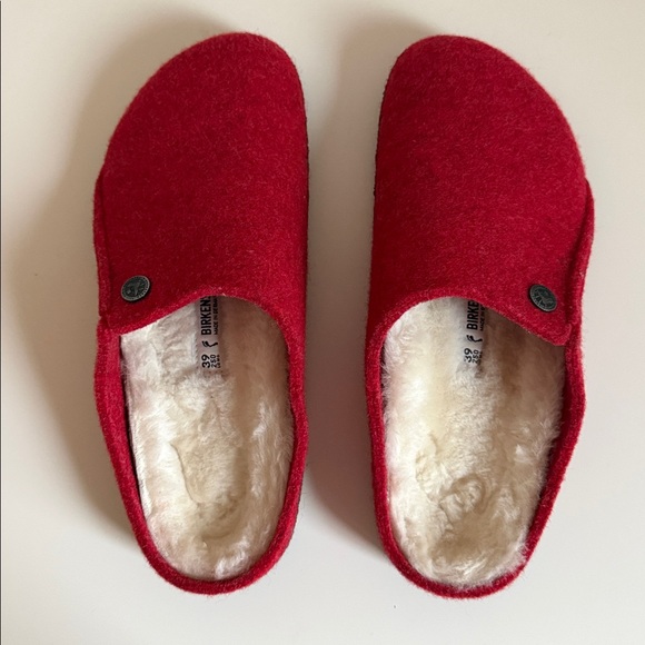 Birkenstock Zermatt Wool Felt Red Clogs Shearling Lined Slippers 39/250/8-8.5 - Picture 8 of 13